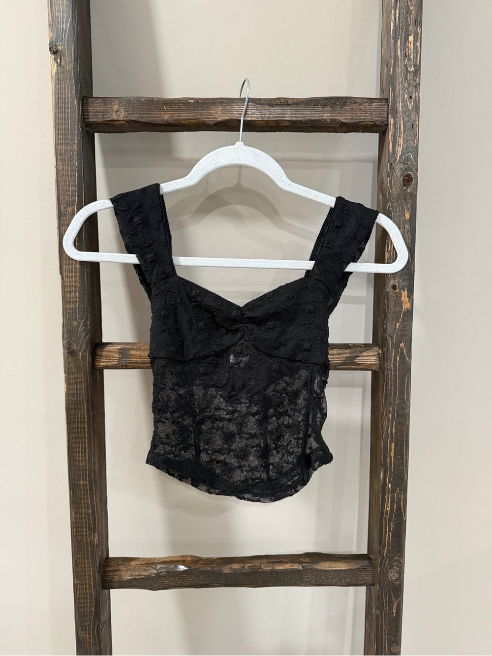 Kimchi Blue Stacia Embroidered Black Lace Mesh Corset Cropped Tank